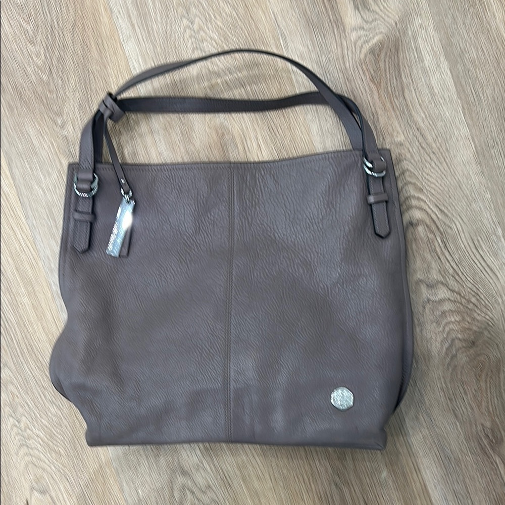 Vince Camuto Brown Shoulder Bag with Slouchy Design and Silver Accents
